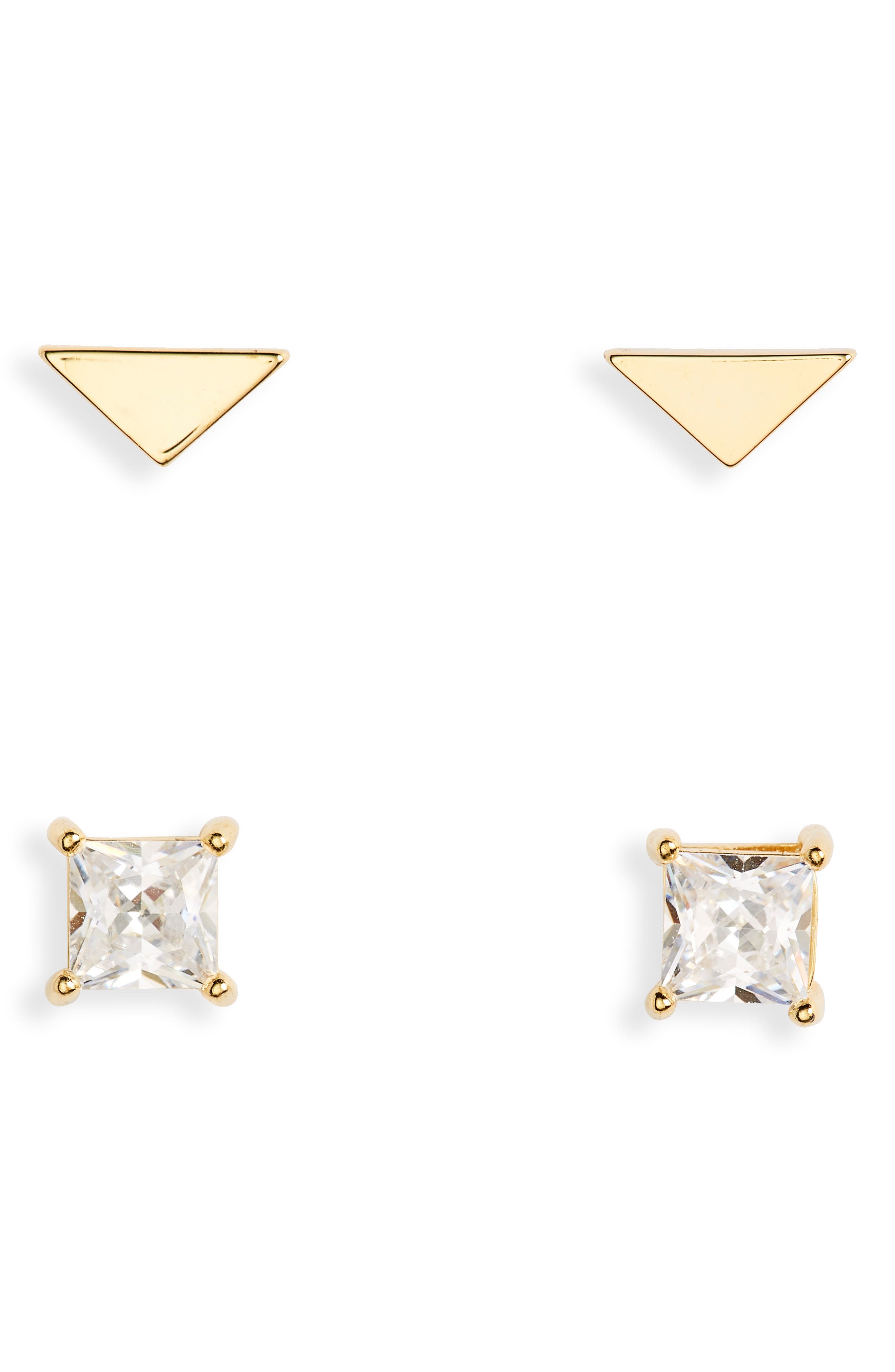 Geometric Clear Cubic Zirconia Stud Earring Romantic Yellow Gold Plated Women DE 